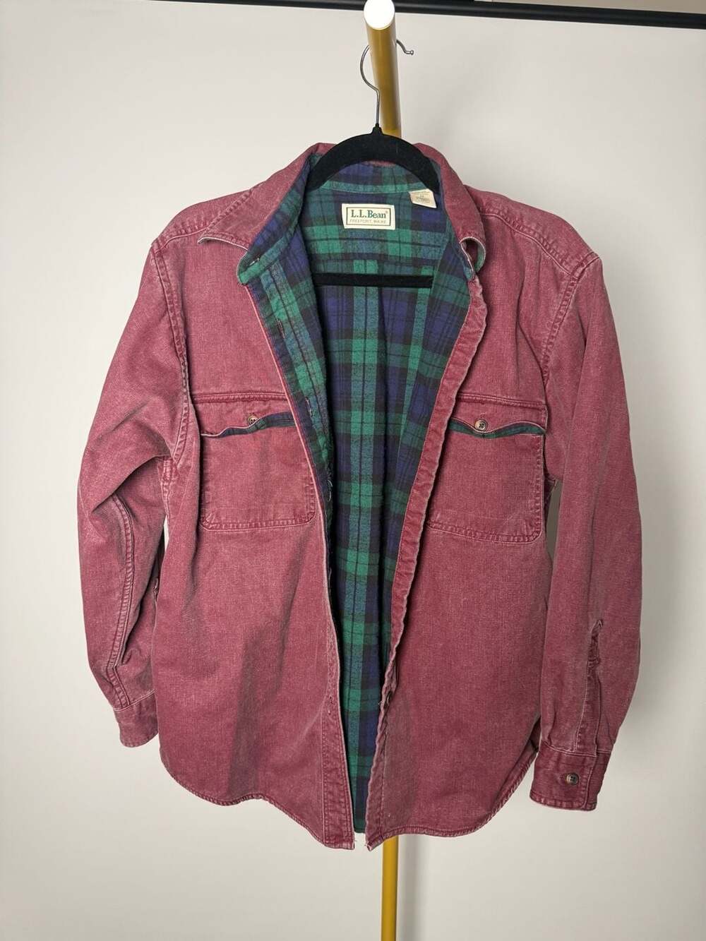 L.L. Bean Flannel Lined Shirt Jacket Shacket Size M Maroon Plaid Cotton Vintage